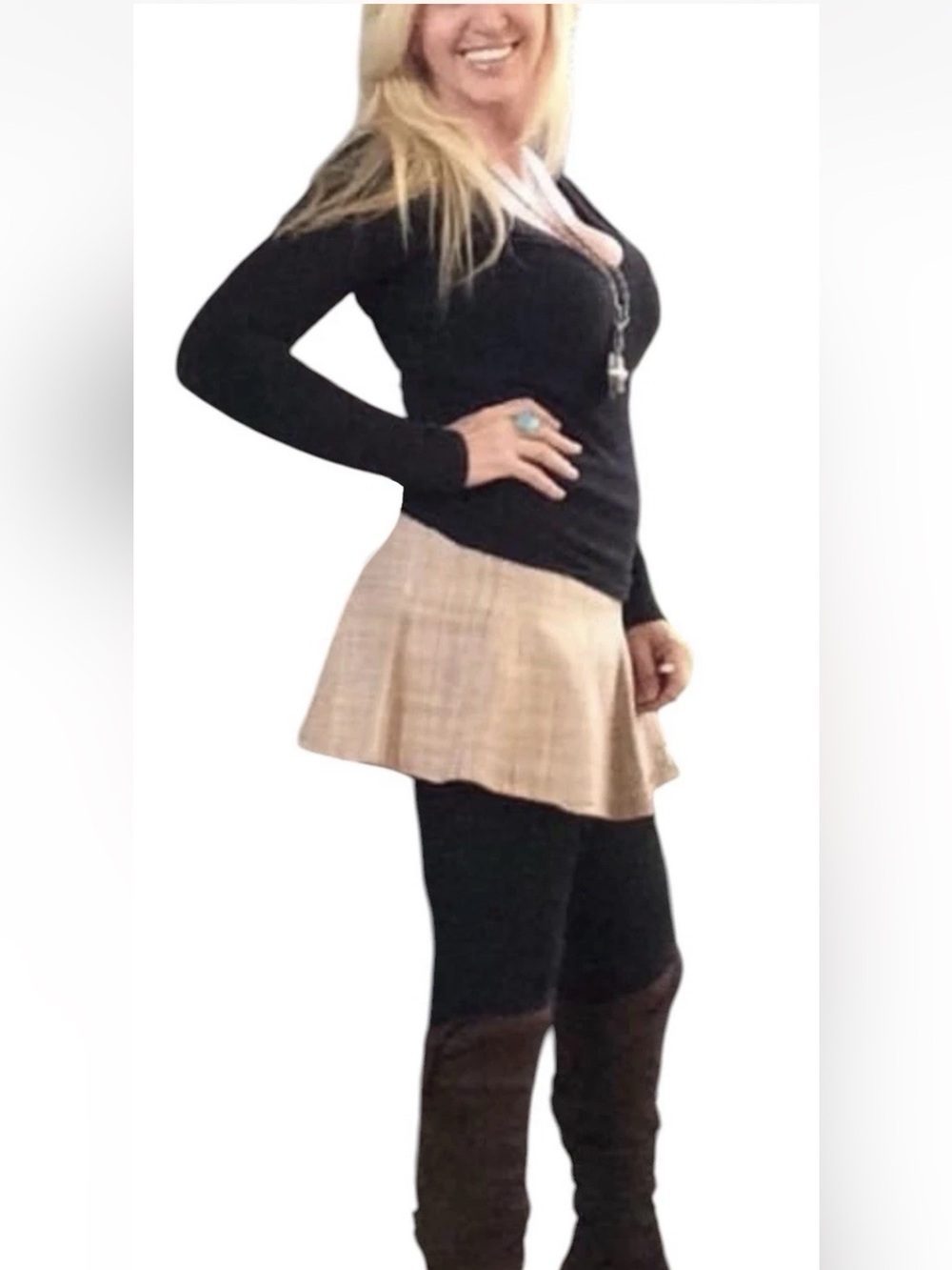 BCBG Maxazria 100% Silk Tweed Pink Beige Fit & Flare Godet Mini Skirt Sz 10